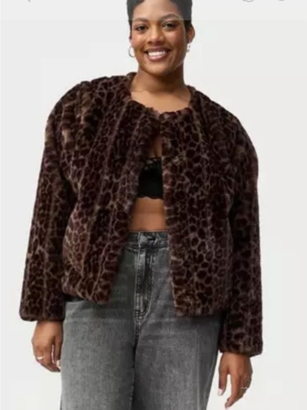 NWT SZ 1 SUPER Soft TORRID Brown Leopard Print Faux Fur Teddy Jacket - Picture 4 of 5